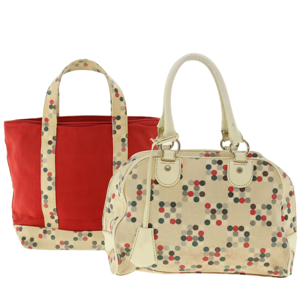 Burberry Hand Bag Canvas 2set Beige Red Auth Ti1012